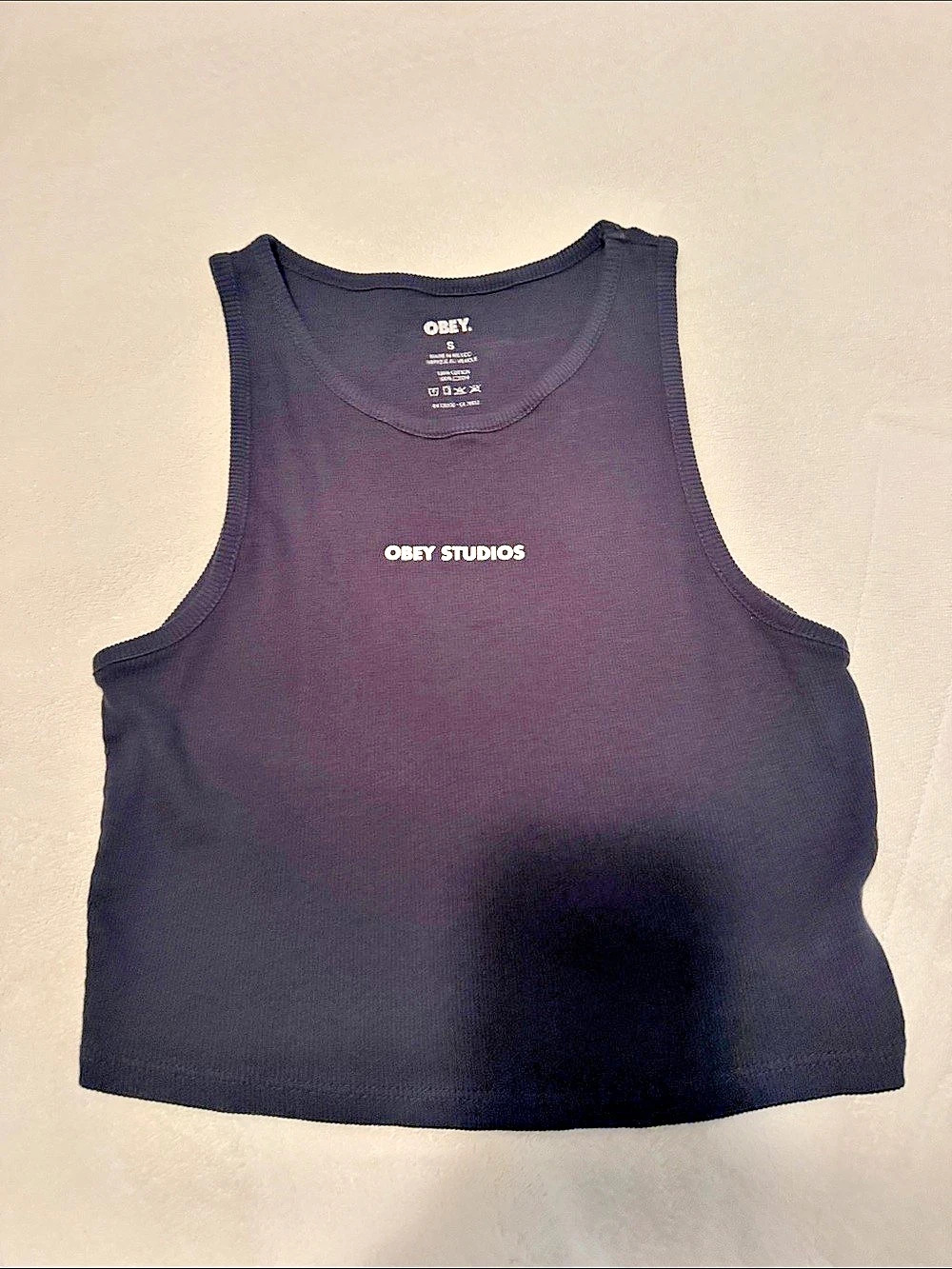 Obey Studios Black Ribbed Tank Top Size Small Like New